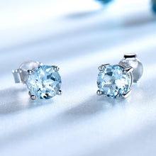 Load image into Gallery viewer, Jewelry Created Russian Sky Blue Topaz Stud Earrings
