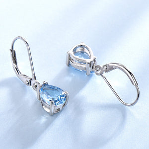 Water Drop Created Sky Blue Topaz Clip Earrings