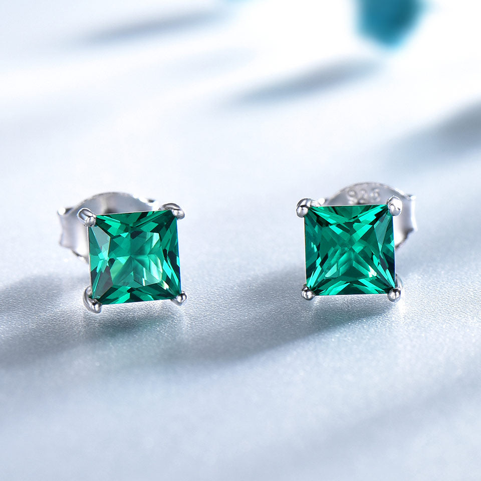 Jewelry Created Emerald Square Stud Earrings