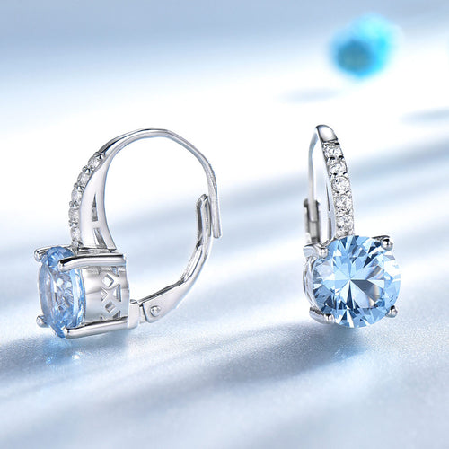 Jewelry Round Created Nano Sky Blue Topaz Clip Earrings