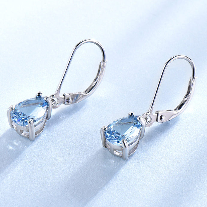 Water Drop Created Sky Blue Topaz Clip Earrings