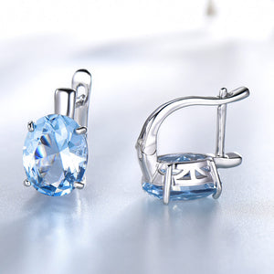 Sky Blue Topaz Colorful Gemstone Clip Earrings Solid
