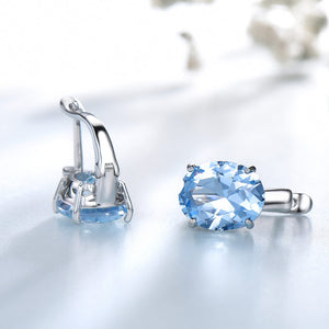 Sky Blue Topaz Colorful Gemstone Clip Earrings Solid